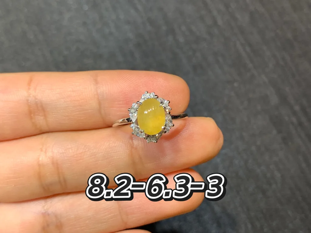 High-Icy Honey Yellow Natural Jadeite Cabochon Ring — S925 Silver · No. A6C1 (photo 1)