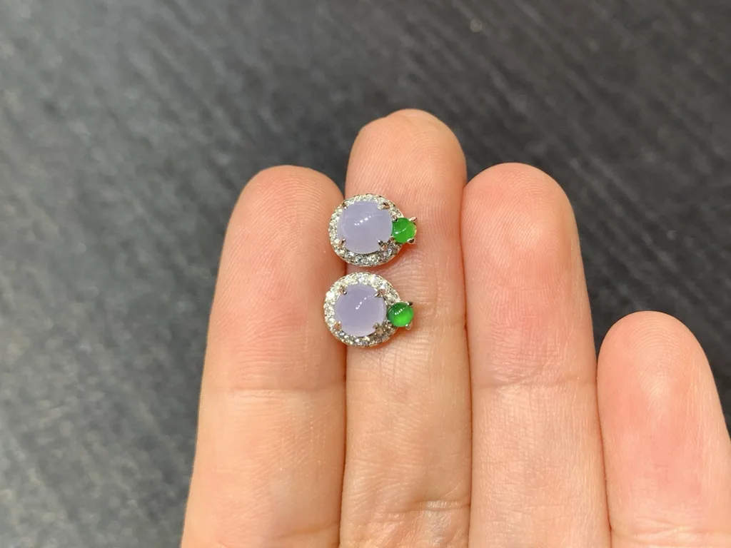 Icy Lavender Natural Jadeite Cabochon Stud Earrings — S925 Silver · No. 9299 (photo 3)