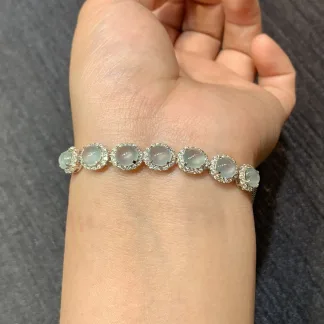 High-Icy Glowing Natural Jadeite Cabochon Bracelet — S925 Silver · No. D8C6 (photo 4)