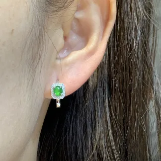 High-Icy Intense Vivid Green Natural Jadeite Cabochon Huggie Earrings — S925 Silver · No. D697 (photo 5)
