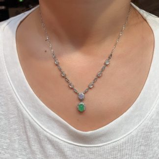 High-Icy Glowing White-and-Green Cabochon Necklace — S925 Silver