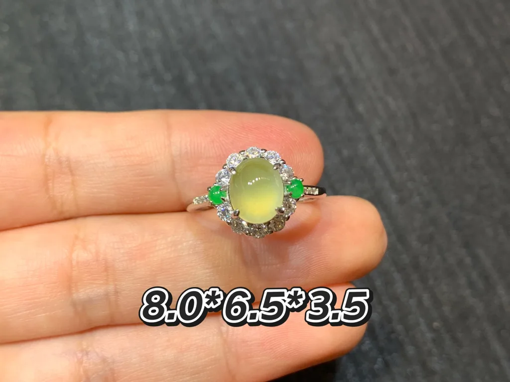 High-Icy Honey Yellow Natural Jadeite Cabochon Ring — S925 Silver · No. CFF9 (photo 1)
