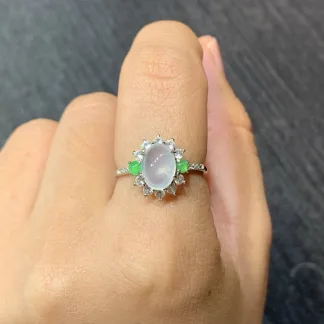 High-Icy Glowing Natural Jadeite Cabochon Ring — S925 Silver · No. 14FA (photo 5)