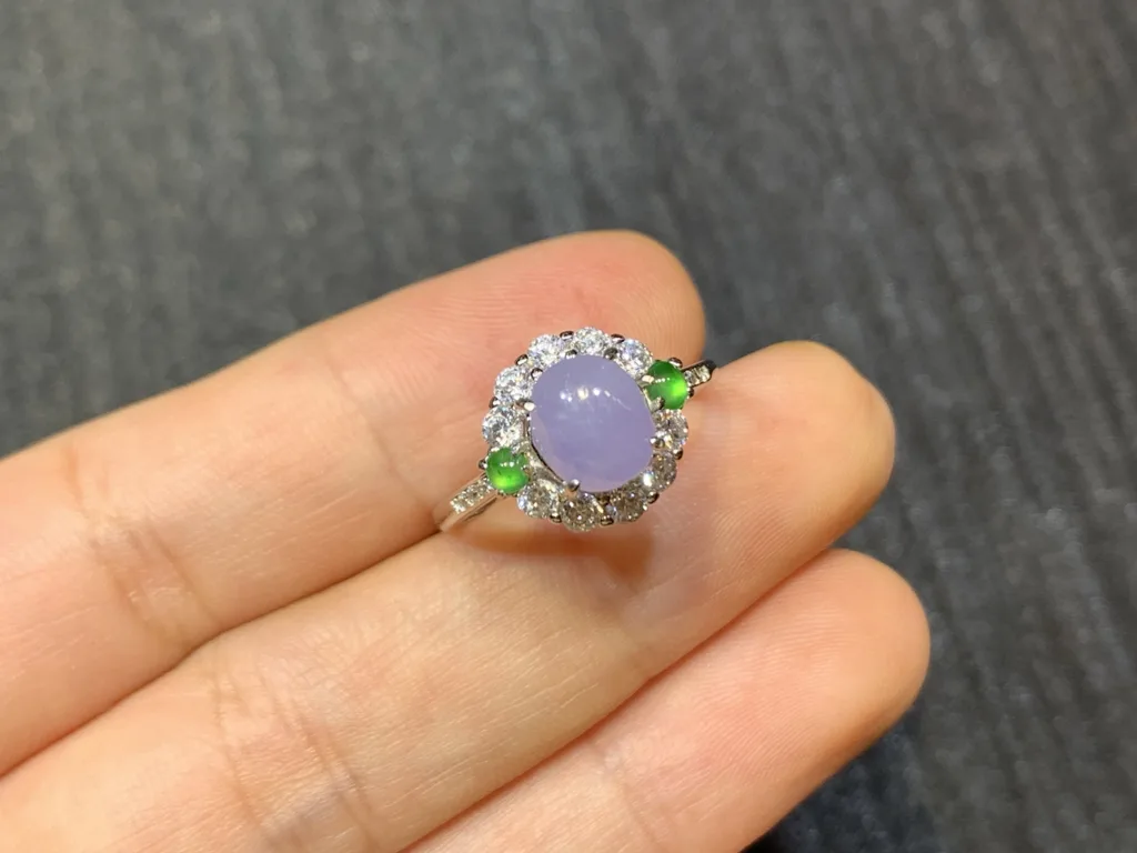 Lavender Natural Jadeite Cabochon Ring — S925 Silver · No. B811 (photo 2)