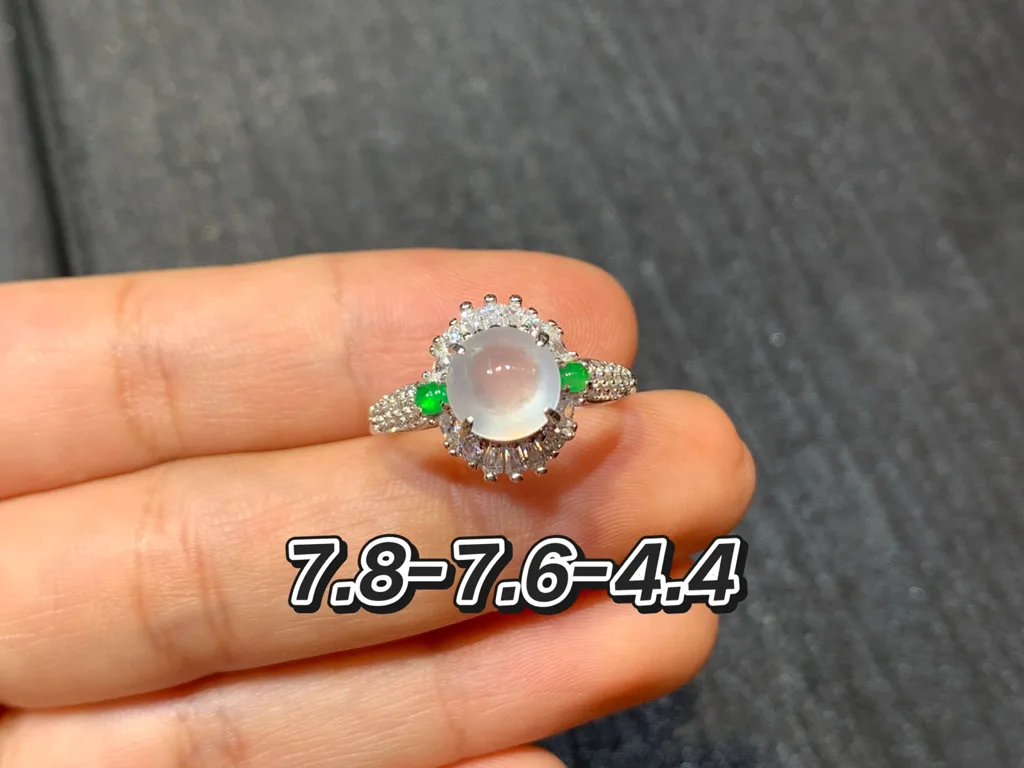 High-Icy Layered Cabochon Natural Jadeite Cabochon Ring — S925 Silver · No. 1FB8 (photo 1)