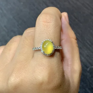 High-Icy Honey Yellow Natural Jadeite Cabochon Ring — S925 Silver · No. E899 (photo 5)