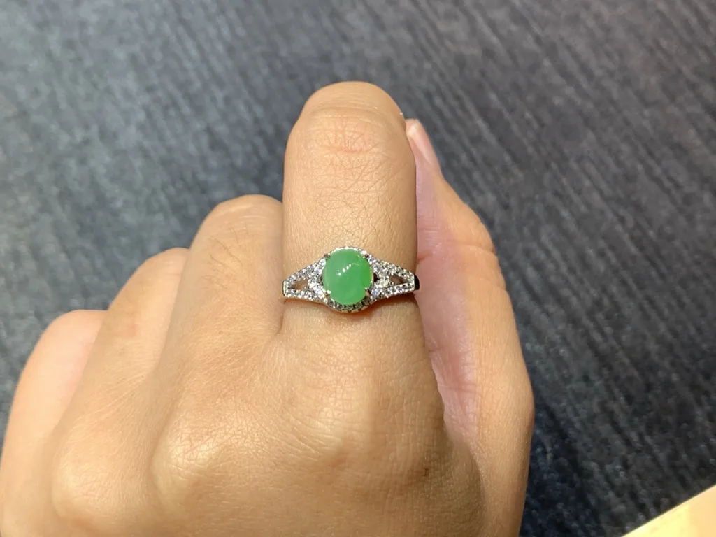 Full Green Natural Jadeite Cabochon Set — S925 Silver · No. A082 (photo 5)