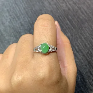 Full Green Natural Jadeite Cabochon Set — S925 Silver · No. A082 (photo 5)