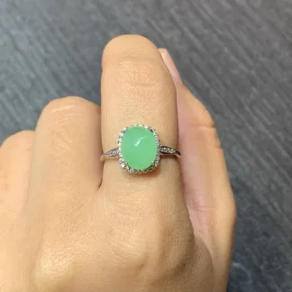 Full Green Natural Jadeite Cabochon Set — S925 Silver · No. 8068 (photo 5)
