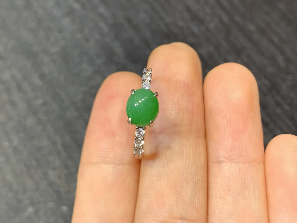Vivid Green Natural Jadeite Cabochon Ring — S925 Silver · No. 4112 (photo 3)