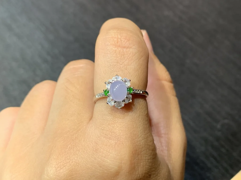 Icy Lavender Natural Jadeite Cabochon Ring — S925 Silver · No. 89A7 (photo 5)