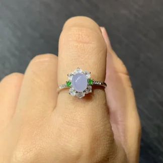 Icy Lavender Natural Jadeite Cabochon Ring — S925 Silver · No. 89A7 (photo 5)