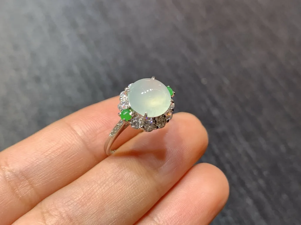High-Icy Glowing Clear Natural Jadeite Cabochon Ring — S925 Silver · No. FDBF (photo 4)