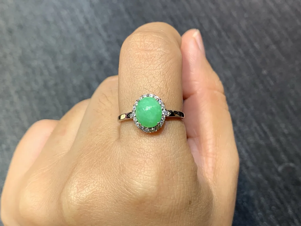 Full Green Natural Jadeite Cabochon Set — S925 Silver · No. 6C2F (photo 5)