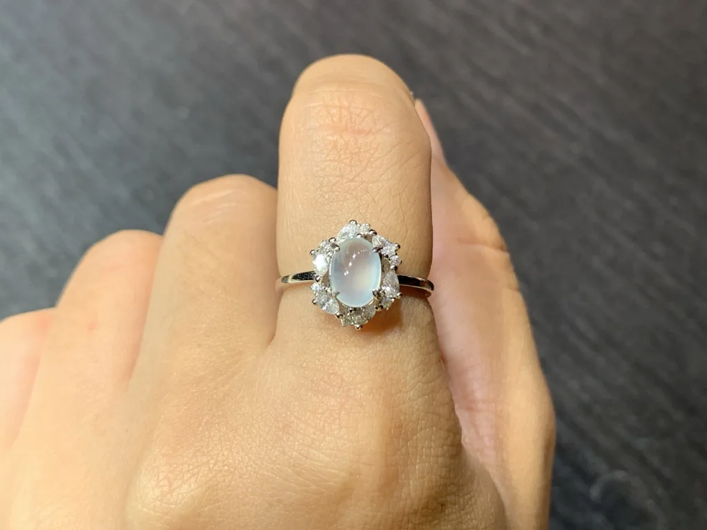 High-Icy Glowing Natural Jadeite Cabochon Ring — S925 Silver · No. E02F (photo 5)