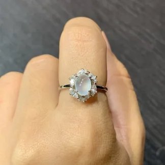 High-Icy Glowing Natural Jadeite Cabochon Ring — S925 Silver · No. E02F (photo 5)