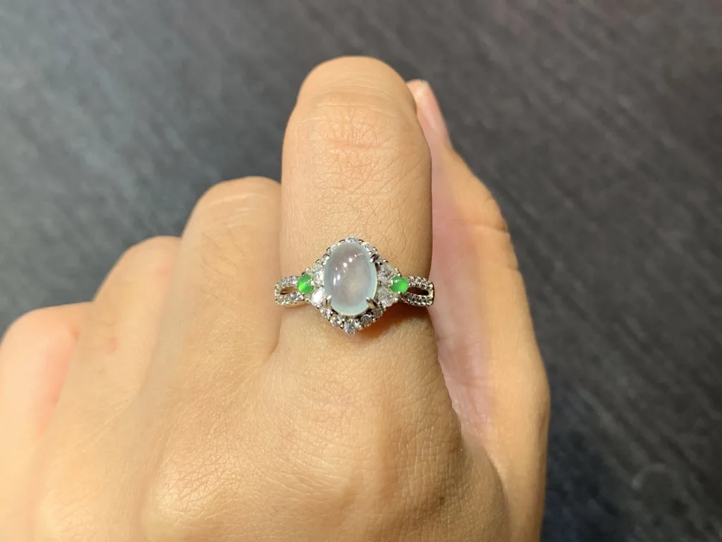 High-Icy Glowing Cabochon Natural Jadeite Three-Piece Cabochon Set — S925 Silver · No. D3DF (photo 5)