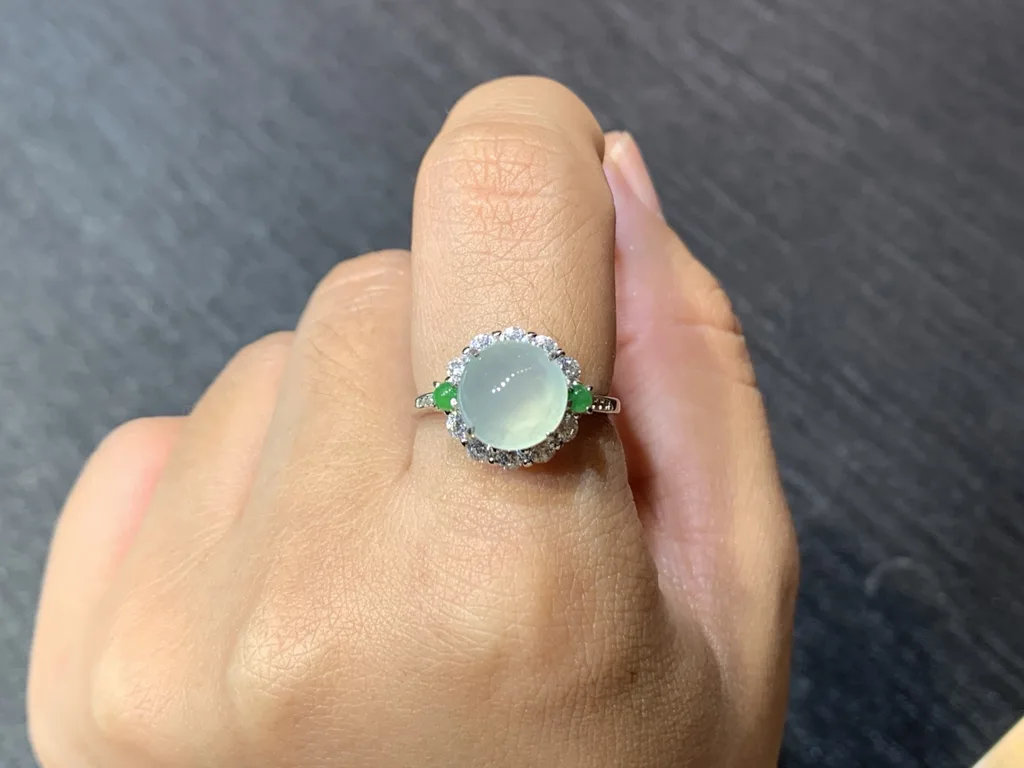 High-Icy Glowing Clear Natural Jadeite Cabochon Ring — S925 Silver · No. FDBF (photo 5)