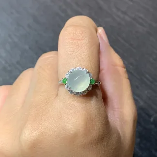 High-Icy Glowing Clear Natural Jadeite Cabochon Ring — S925 Silver · No. FDBF (photo 5)