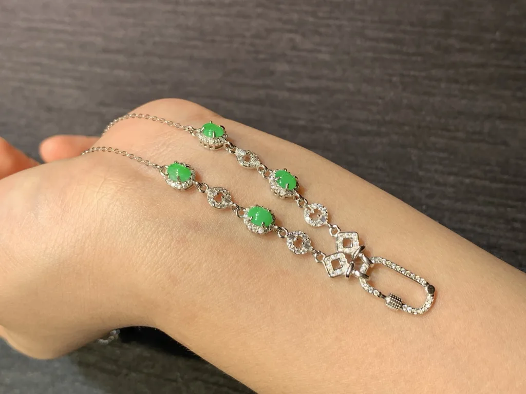 冰阳绿天然翡翠蛋面万能链 S925 银 · 编号 6303（图 4）