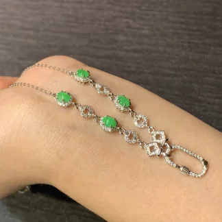 Icy Vivid Green Natural Jadeite Convertible Cabochon Chain — S925 Silver · No. 6303 (photo 4)