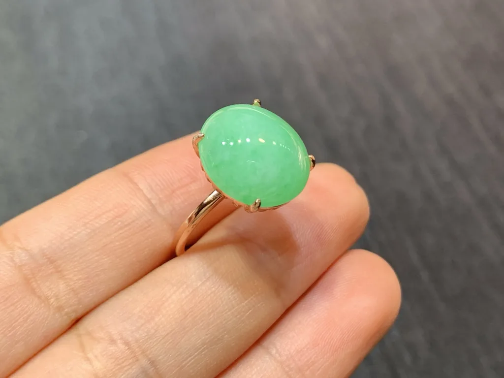 Icy Vivid Green Natural Jadeite Cabochon Ring — S925 Silver · No. D2D5 (photo 4)