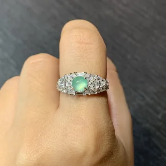 High-Icy Clear Natural Jadeite Cabochon Ring — S925 Silver · No. B535 (photo 5)