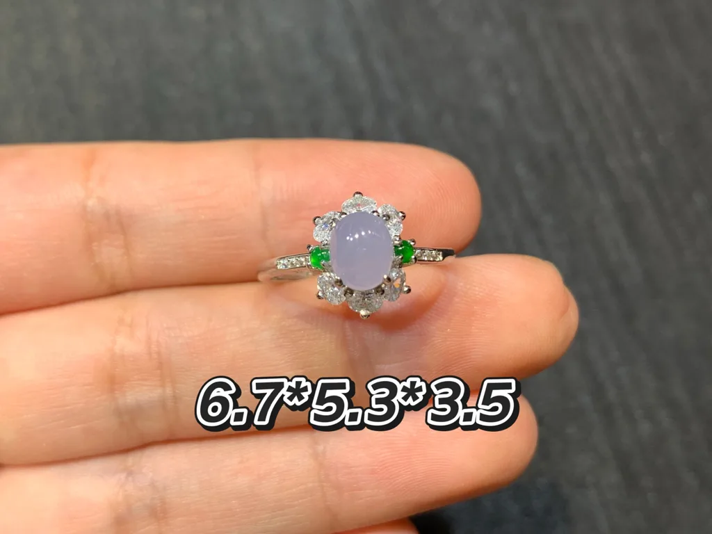Icy Lavender Natural Jadeite Cabochon Ring — S925 Silver · No. 89A7 (photo 1)