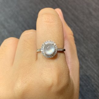High-Icy Glassy Steel-Clear Cabochon Ring — S925 Silver