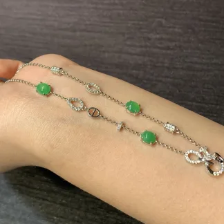 Icy Vivid Green Natural Jadeite Convertible Cabochon Chain — S925 Silver · No. B965 (photo 4)