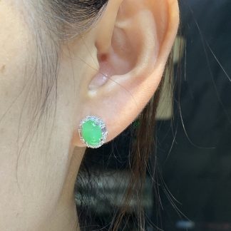 High-Icy Clear-Green-Base Cabochon Stud Earrings — S925 Silver