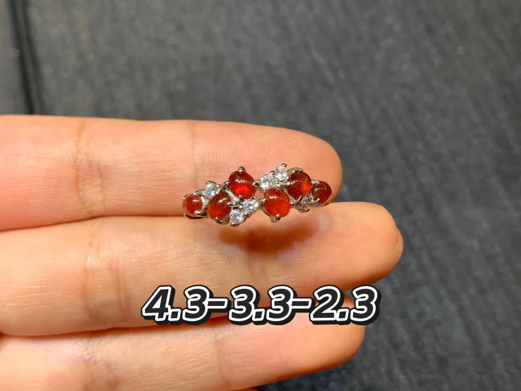 High-Icy Russet Red Natural Jadeite Cabochon Ring — S925 Silver · No. C366 (photo 1)
