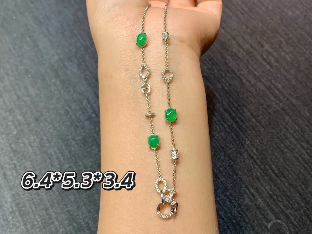 Icy Vivid Green Natural Jadeite Convertible Cabochon Chain — S925 Silver · No. B965 (photo 1)