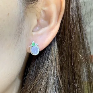 Icy Lavender Natural Jadeite Cabochon Stud Earrings — S925 Silver · No. ABE0 (photo 5)