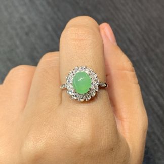 High-Icy Clear-Green Cabochon Ring — S925 Silver
