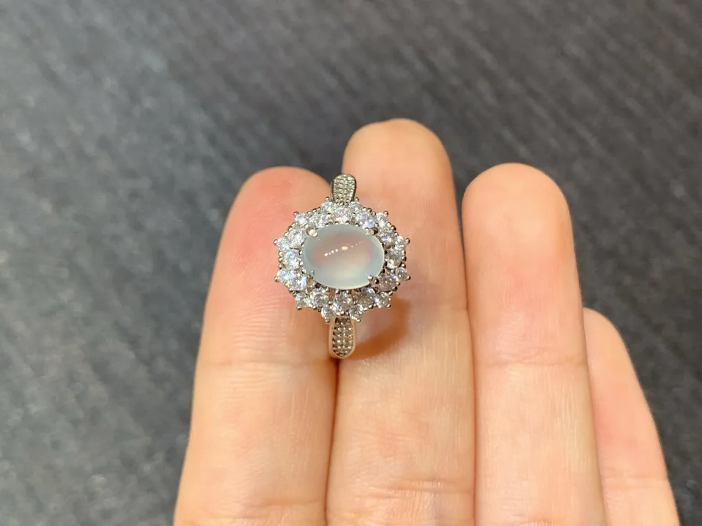 High-Icy Glowing Natural Jadeite Cabochon Ring — S925 Silver · No. 27A4 (photo 3)