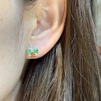 High-Icy Multicolor Natural Jadeite Cabochon Stud Earrings — S925 Silver · No. 4A65 (photo 5)