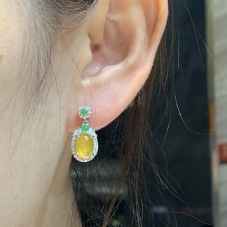 High-Icy Yellow Fei Cabochon Drop Earrings — S925 Silver