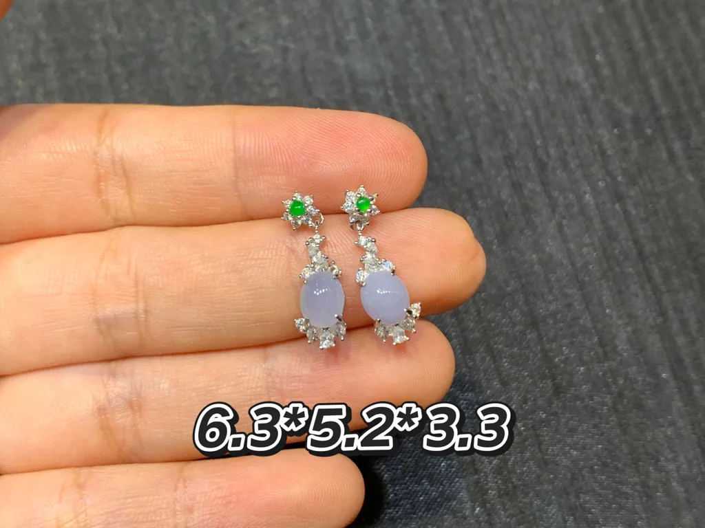 Lavender Natural Jadeite Cabochon Drop Earrings — S925 Silver · No. 53E5 (photo 1)