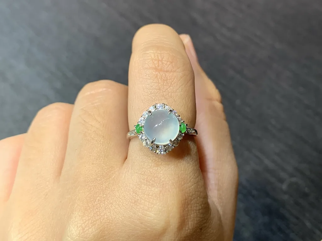 High-Icy Glowing Natural Jadeite Cabochon Ring — S925 Silver · No. 8721 (photo 5)