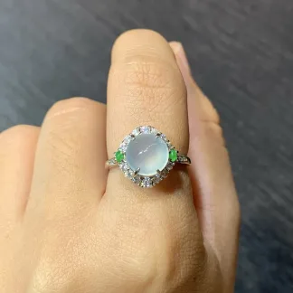High-Icy Glowing Natural Jadeite Cabochon Ring — S925 Silver · No. 8721 (photo 5)