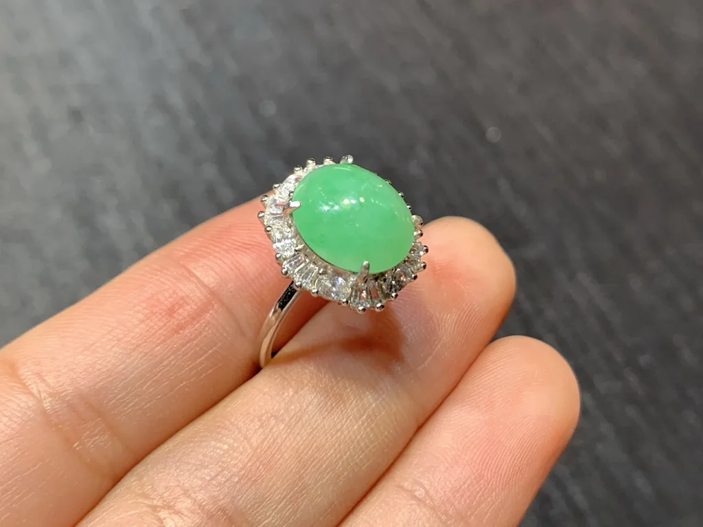 Icy Vivid Green Natural Jadeite Cabochon Ring — S925 Silver · No. 90A9 (photo 4)