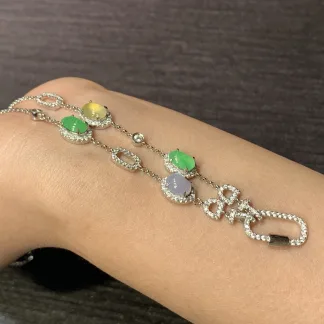 High-Icy Multicolor Natural Jadeite Convertible Cabochon Chain — S925 Silver · No. D3D6 (photo 4)