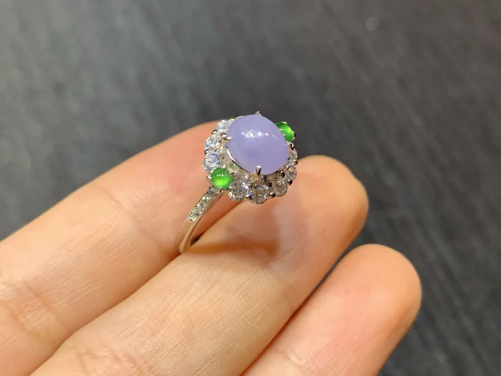 Lavender Natural Jadeite Cabochon Ring — S925 Silver · No. B811 (photo 4)