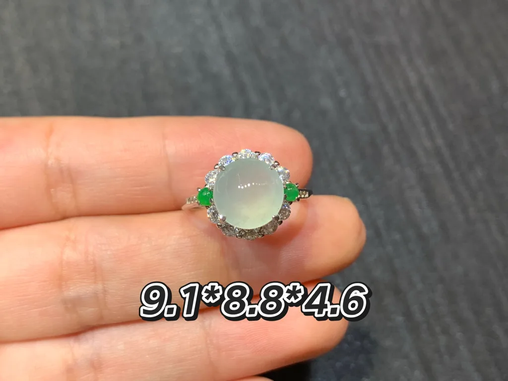 High-Icy Glowing Clear Natural Jadeite Cabochon Ring — S925 Silver · No. FDBF (photo 1)