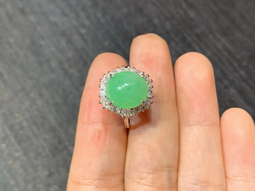 Icy Vivid Green Natural Jadeite Cabochon Ring — S925 Silver · No. 90A9 (photo 3)