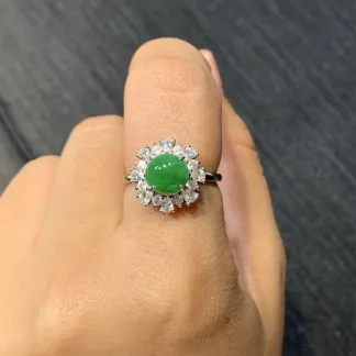 Intense Vivid Green Cabochon Natural Jadeite Three-Piece Cabochon Set — S925 Silver · No. 65F4 (photo 5)