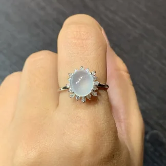 High-Icy Glowing Natural Jadeite Cabochon Ring — S925 Silver · No. 3BAA (photo 5)