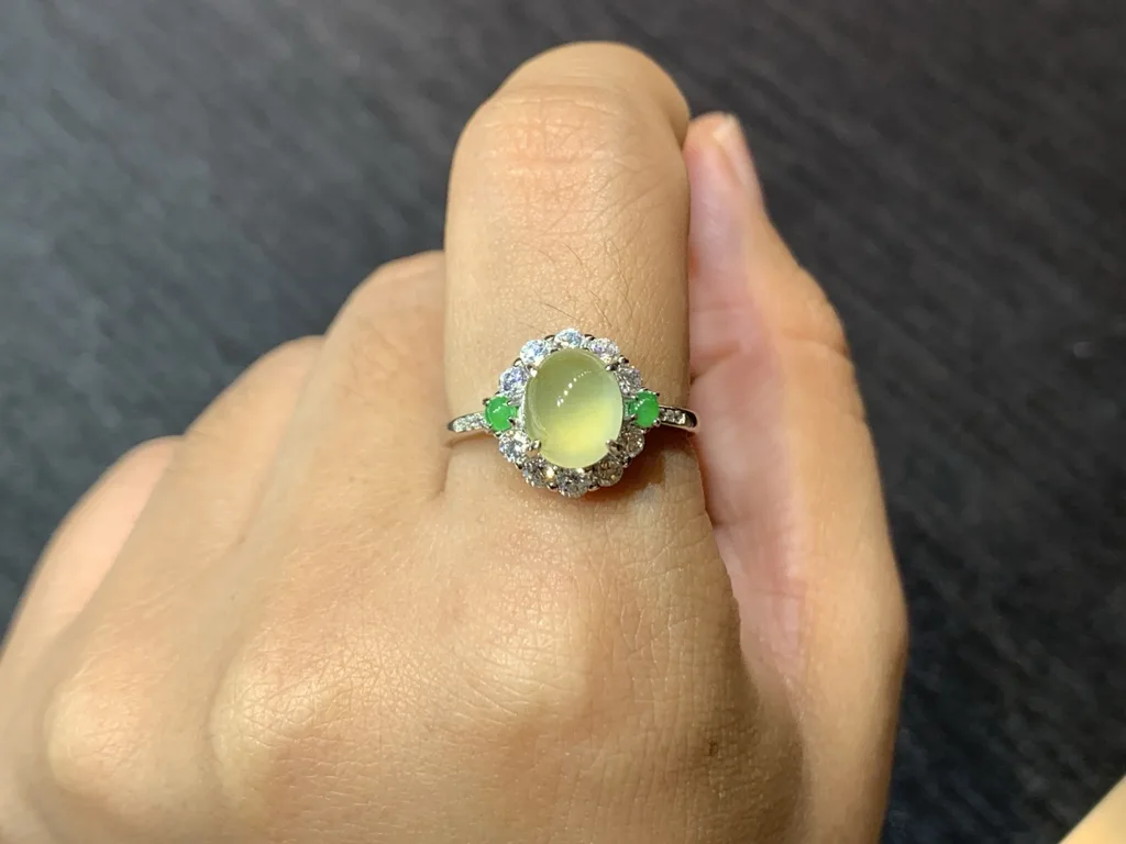 High-Icy Honey Yellow Natural Jadeite Cabochon Ring — S925 Silver · No. CFF9 (photo 5)