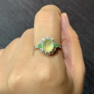 High-Icy Honey Yellow Natural Jadeite Cabochon Ring — S925 Silver · No. CFF9 (photo 5)